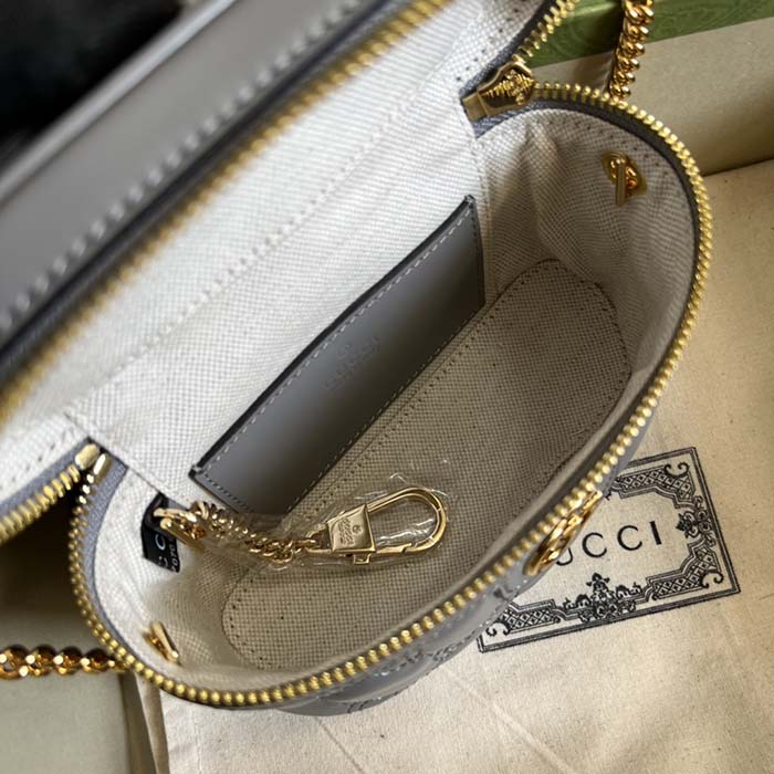 Gucci Women GG Matelassé Top Handle Mini Bag Grey Leather Double G