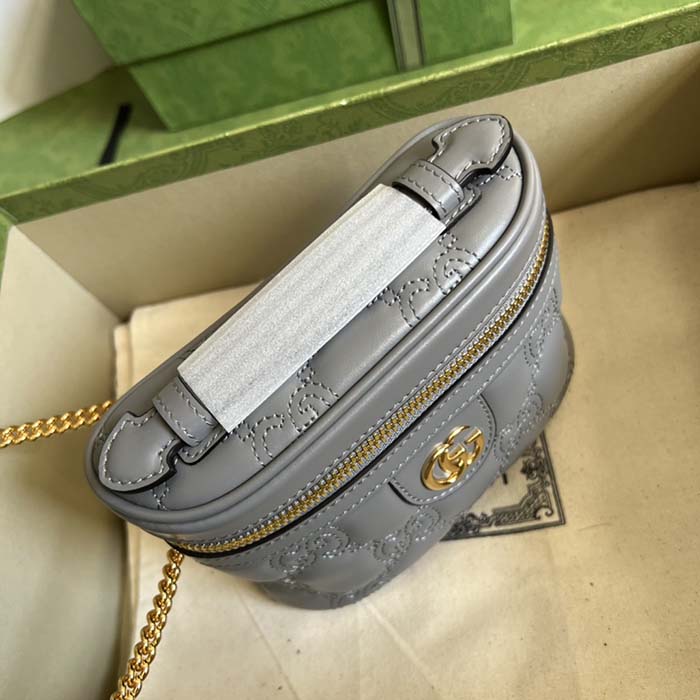 Gucci Women GG Matelassé Top Handle Mini Bag Grey Leather Double G