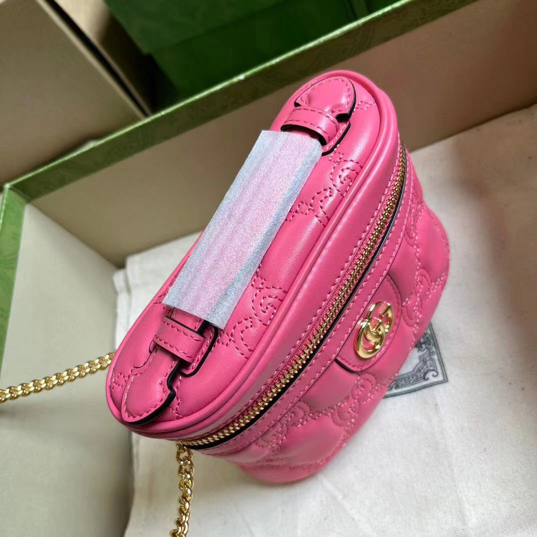 Gucci Women GG Matelassé Top Handle Mini Bag Pink Leather Double G