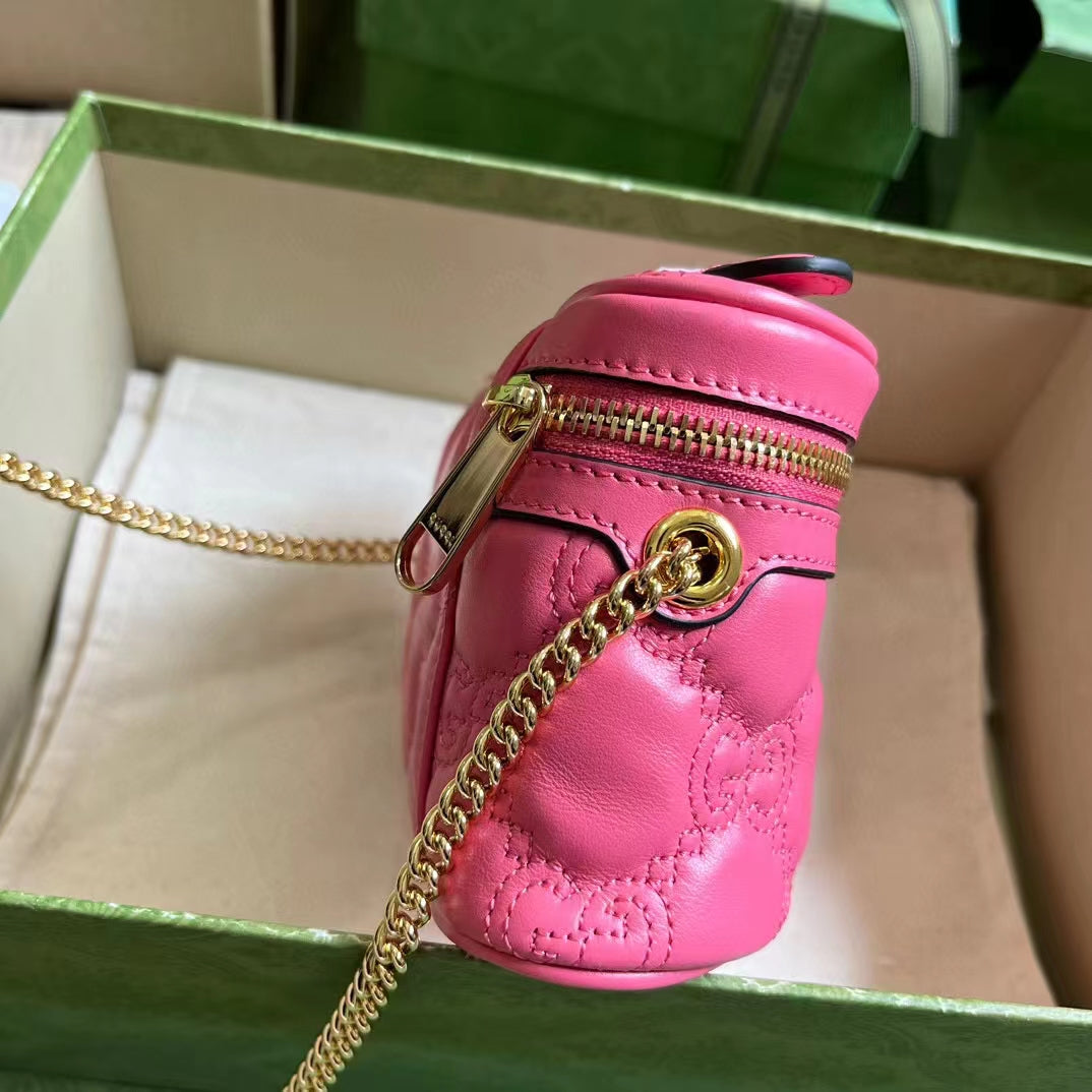 Gucci Women GG Matelassé Top Handle Mini Bag Pink Leather Double G