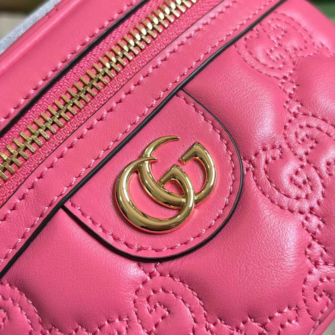 Gucci Women GG Matelassé Top Handle Mini Bag Pink Leather Double G