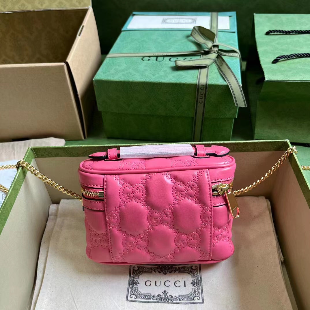 Gucci Women GG Matelassé Top Handle Mini Bag Pink Leather Double G