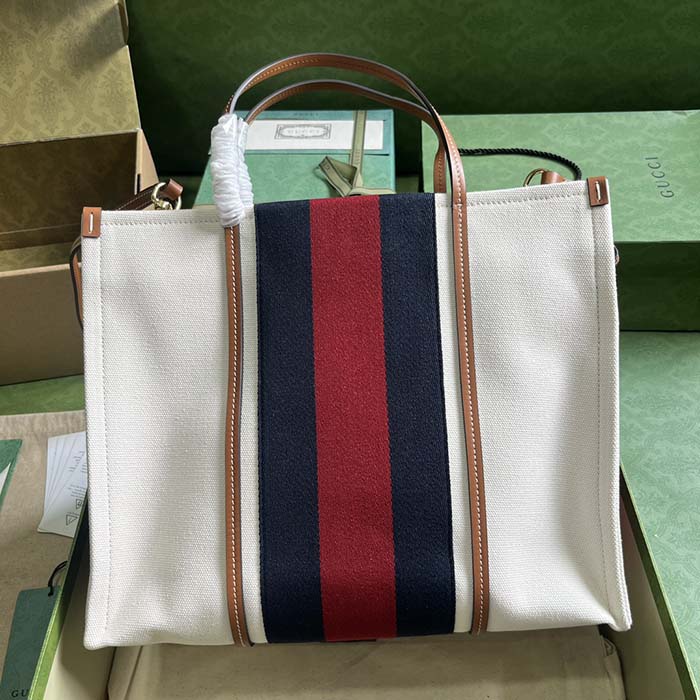 Gucci Women GG Medium Interlocking G Tote Bag White Cotton Canvas