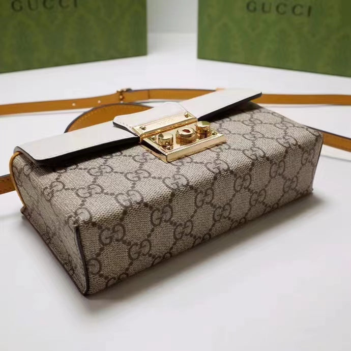 Gucci Women GG Padlock Mini Bag Beige Ebony GG Supreme Canvas Lock Closure