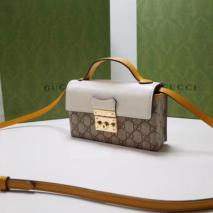 Gucci Women GG Padlock Mini Bag Beige Ebony GG Supreme Canvas Lock Closure