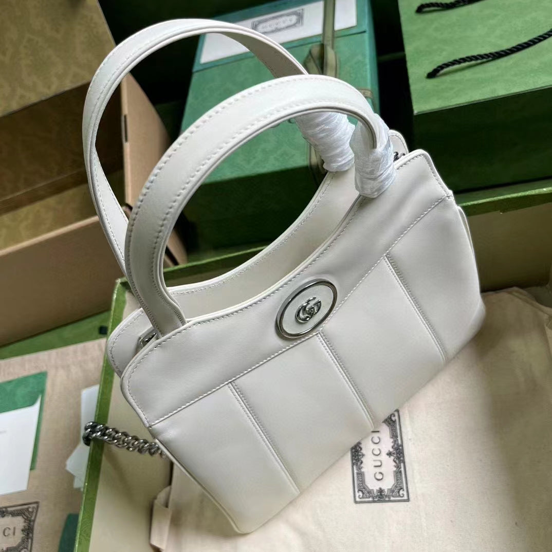 Gucci Women GG Petite GG Small Tote Bag White Leather Double G