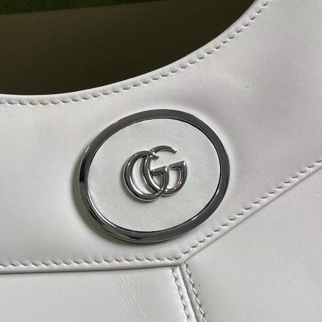 Gucci Women GG Petite GG Small Tote Bag White Leather Double G