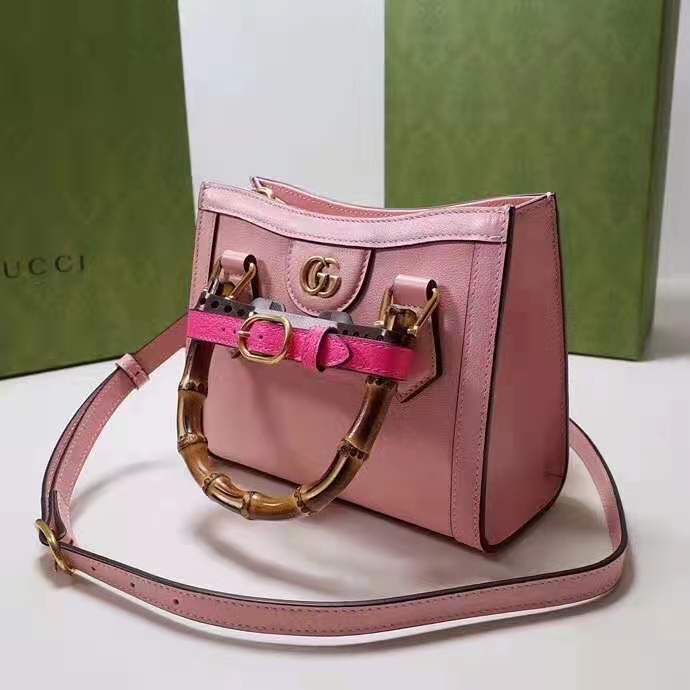 Gucci Women Gucci Diana Mini Tote Bag Pastel Pink Leather Double G