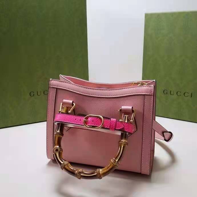 Gucci Women Gucci Diana Mini Tote Bag Pastel Pink Leather Double G