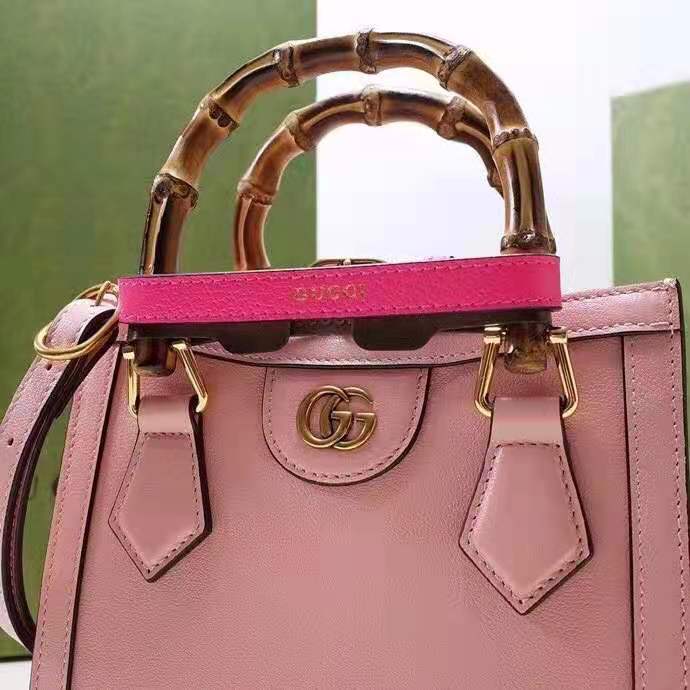 Gucci Women Gucci Diana Mini Tote Bag Pastel Pink Leather Double G