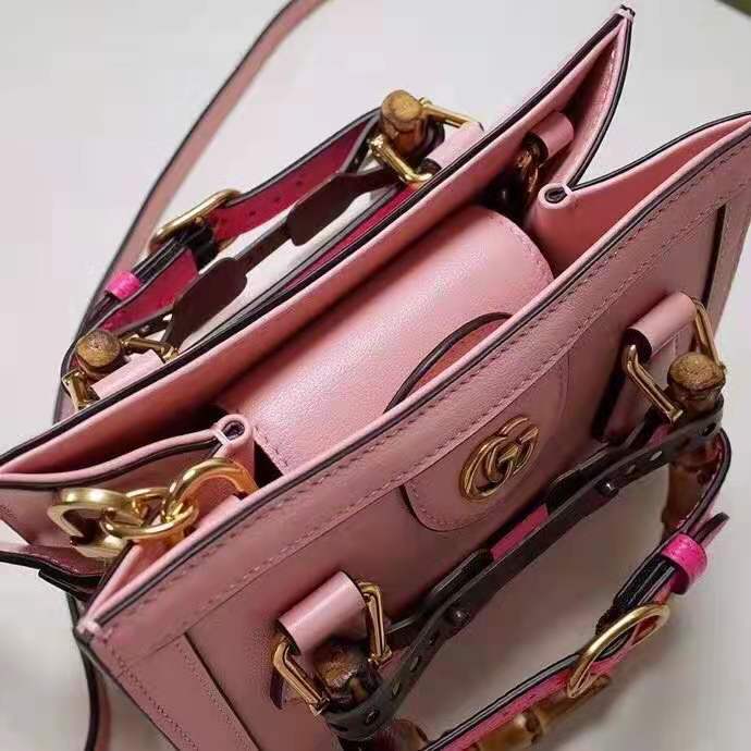 Gucci Women Gucci Diana Mini Tote Bag Pastel Pink Leather Double G