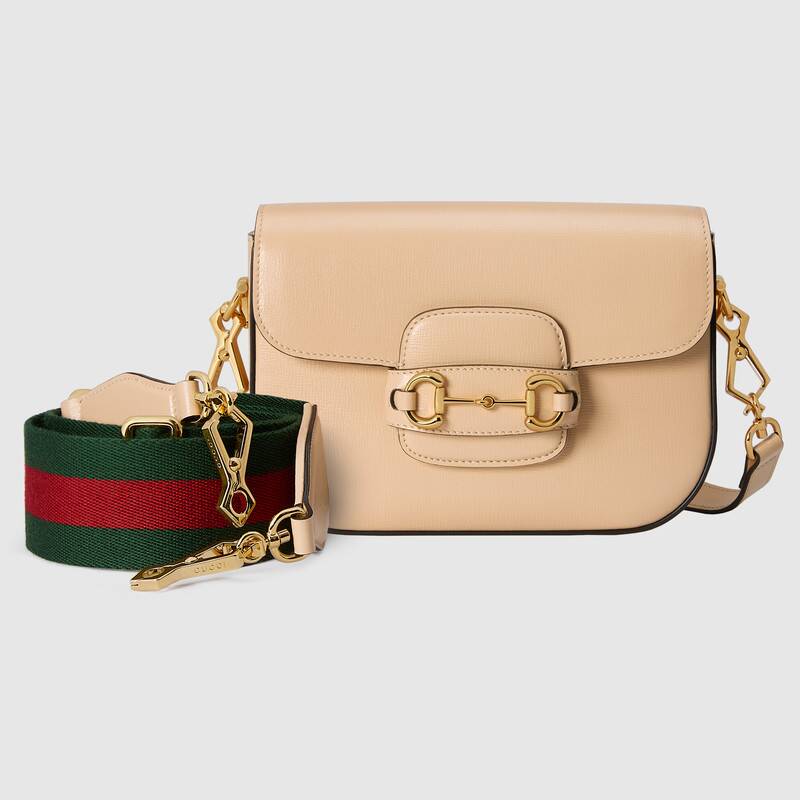 Gucci Women Gucci Horsebit 1955 Mini Bag Leather Green Red Web-Beige