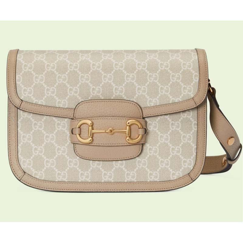 Gucci Women Gucci Horsebit 1955 Small Bag Beige White GG Supreme Canvas