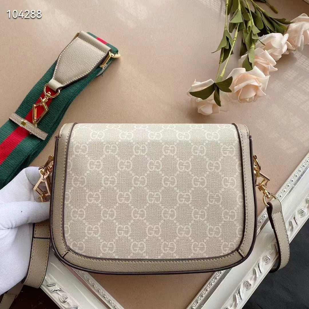 Gucci Women Gucci Horsebit 1955 Small Bag Beige White GG Supreme Canvas