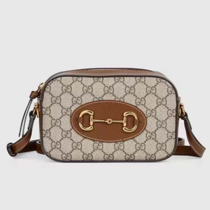 Gucci Women Gucci Horsebit 1955 Small Shoulder Bag Beige Ebony GG Supreme Canvas