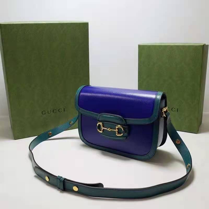 Gucci Women Gucci Horsebit 1955 Small Shoulder Bag Blue Leather