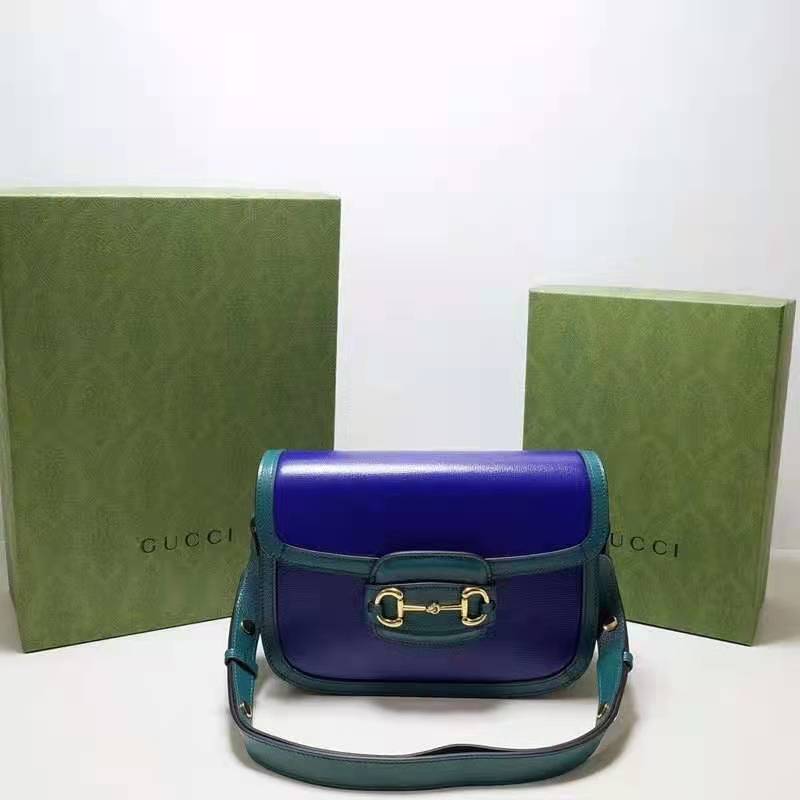 Gucci Women Gucci Horsebit 1955 Small Shoulder Bag Blue Leather