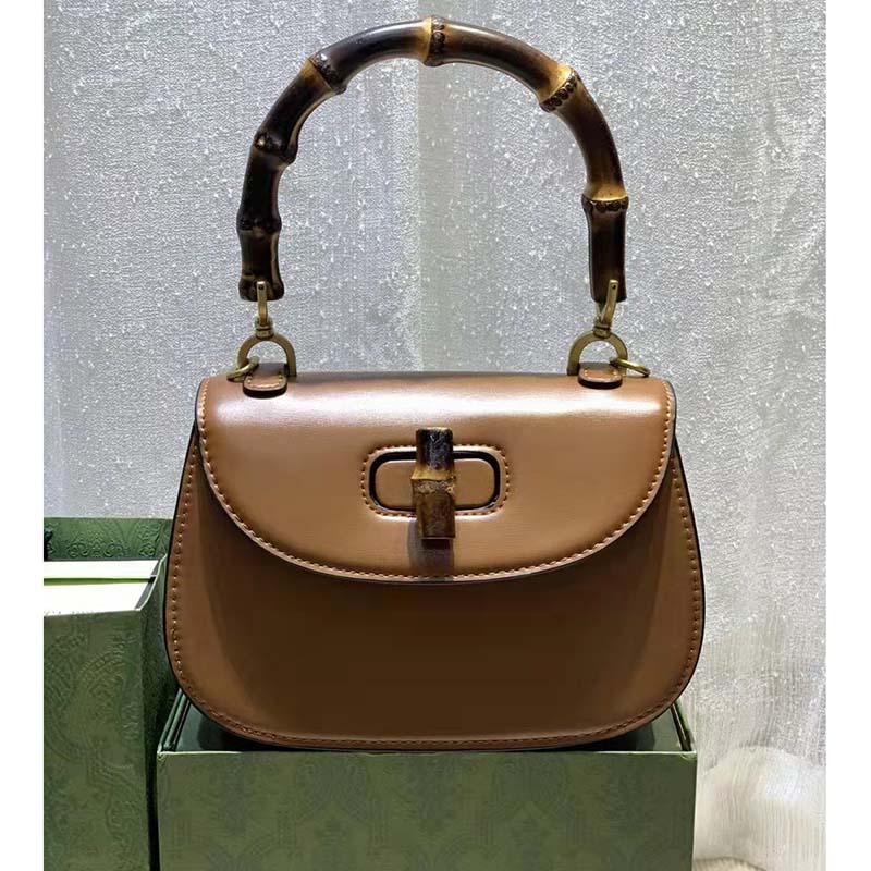 Gucci Women Gucci Women GG Small Top Handle Bag Bamboo Brown Leather