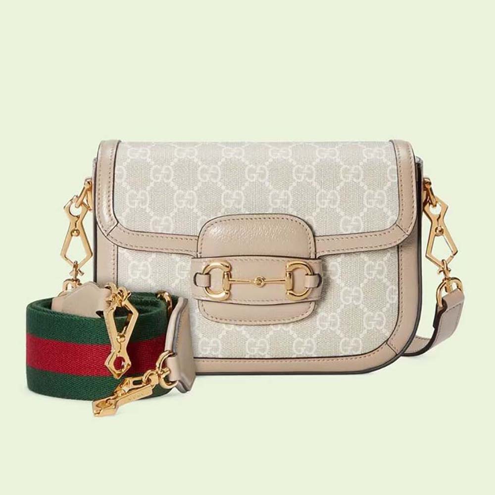 Gucci Women Horsebit 1955 GG Mini Bag Beige White GG Supreme Canvas