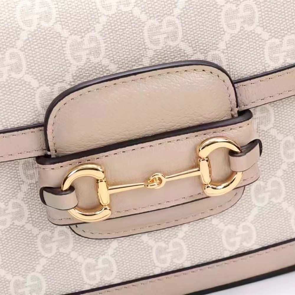 Gucci Women Horsebit 1955 GG Mini Bag Beige White GG Supreme Canvas