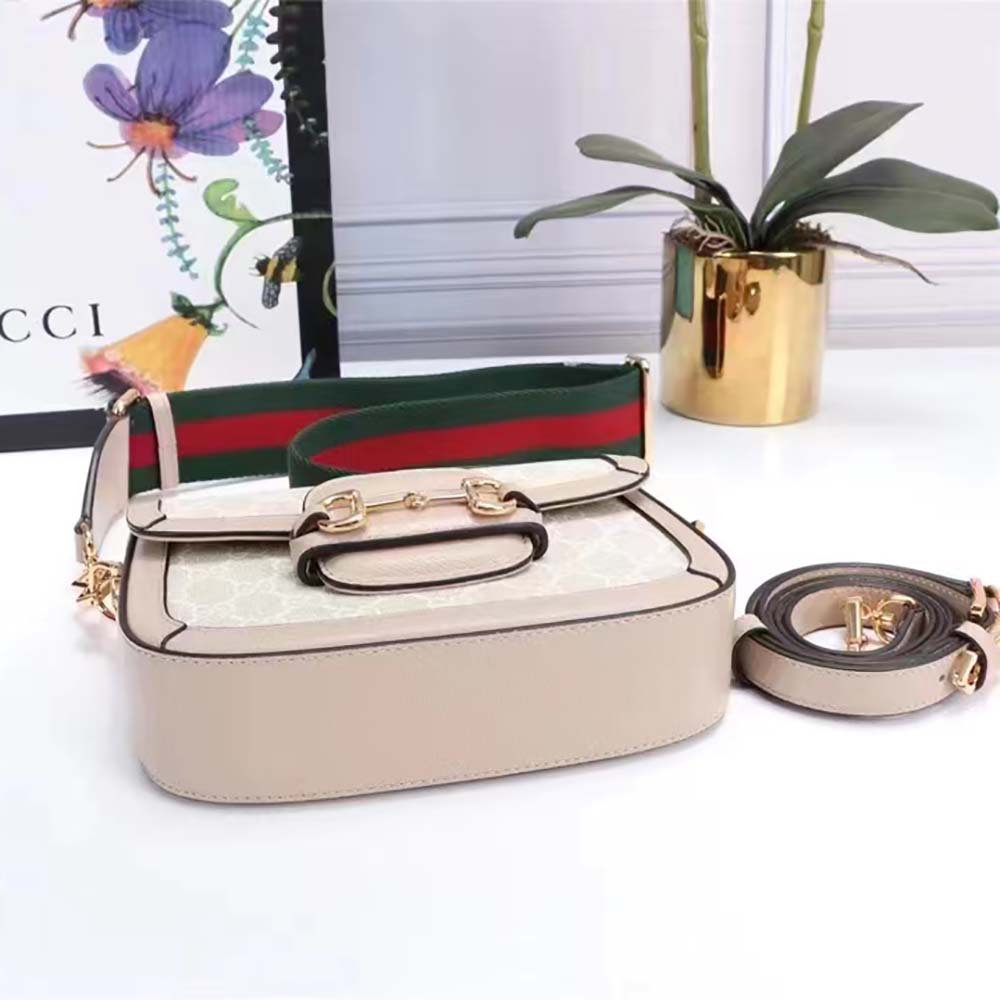 Gucci Women Horsebit 1955 GG Mini Bag Beige White GG Supreme Canvas