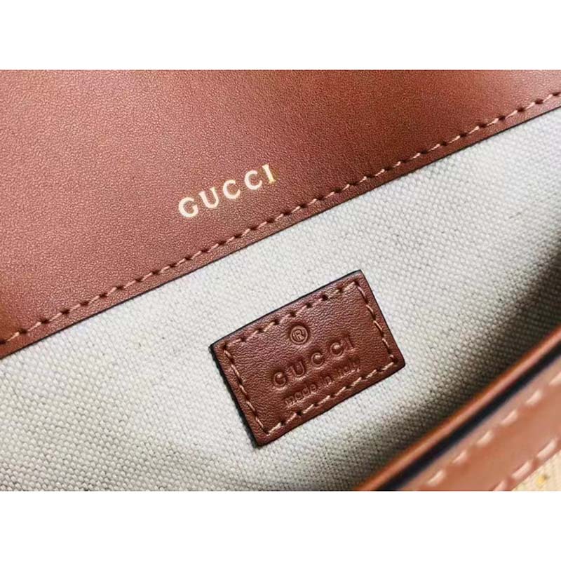 Gucci Women Horsebit 1955 GG Mini Bag Camel Ebony GG Canvas Crystals