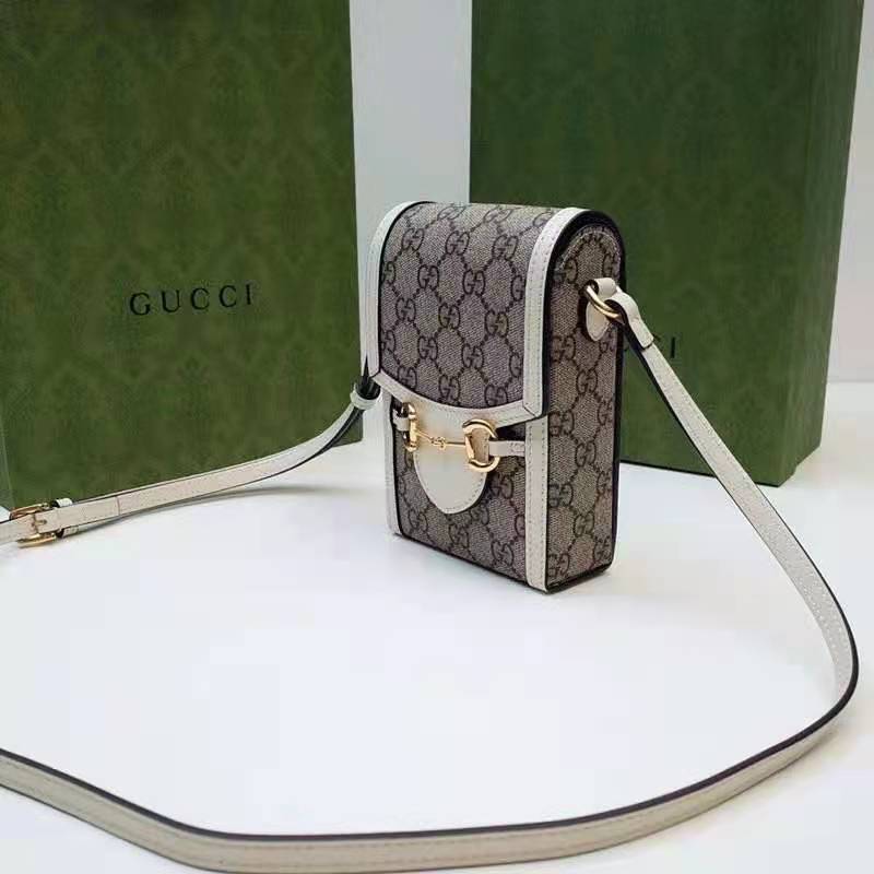 Gucci Women Horsebit 1955 Mini Bag Beige Ebony GG Supreme Canvas