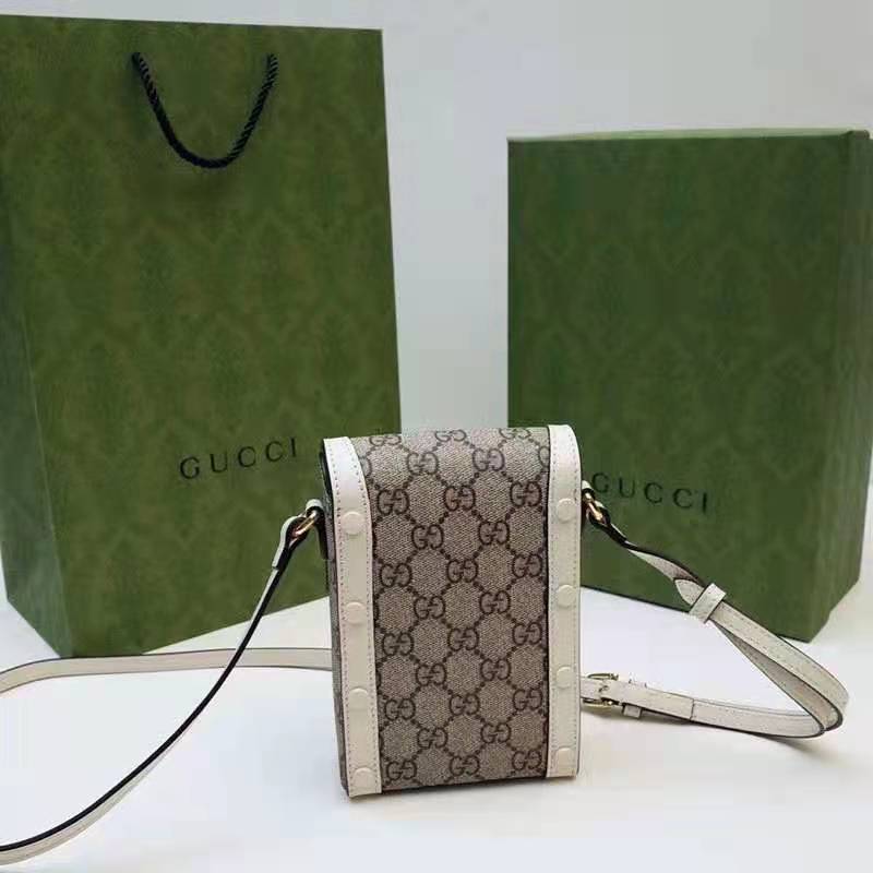 Gucci Women Horsebit 1955 Mini Bag Beige Ebony GG Supreme Canvas