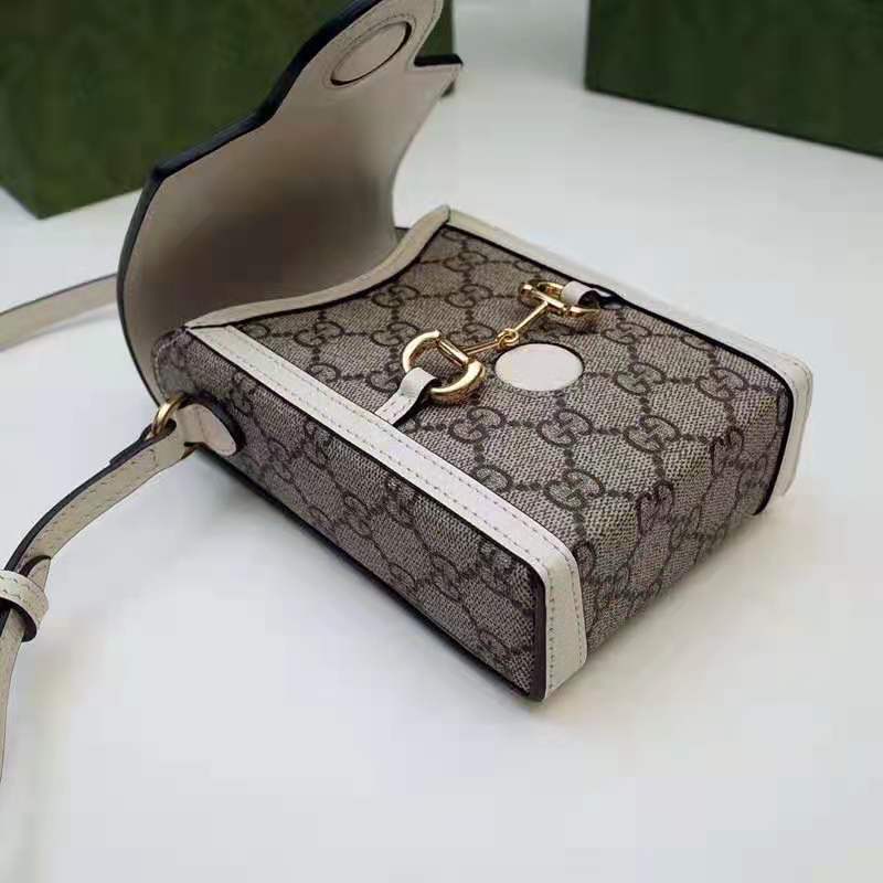 Gucci Women Horsebit 1955 Mini Bag Beige Ebony GG Supreme Canvas