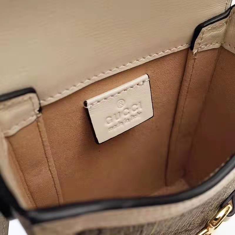 Gucci Women Horsebit 1955 Mini Bag Beige Ebony GG Supreme Canvas