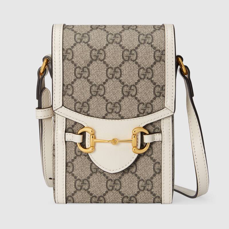 Gucci Women Horsebit 1955 Mini Bag Beige Ebony GG Supreme Canvas