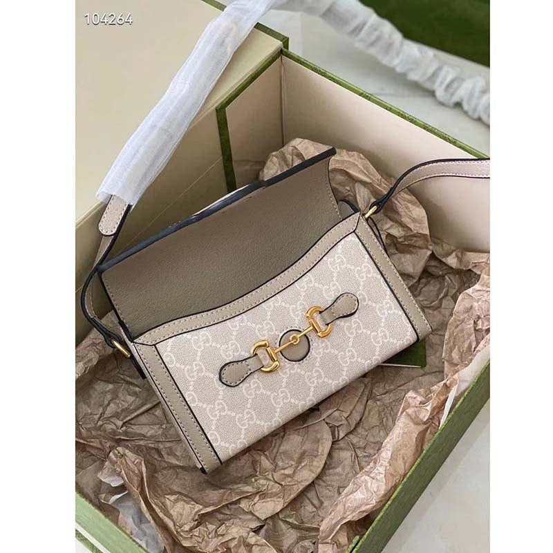 Gucci Women Horsebit 1955 Mini Bag Beige White GG Supreme Canvas