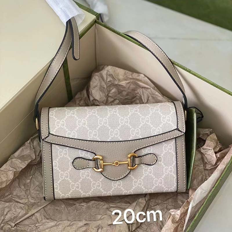 Gucci Women Horsebit 1955 Mini Bag Beige White GG Supreme Canvas