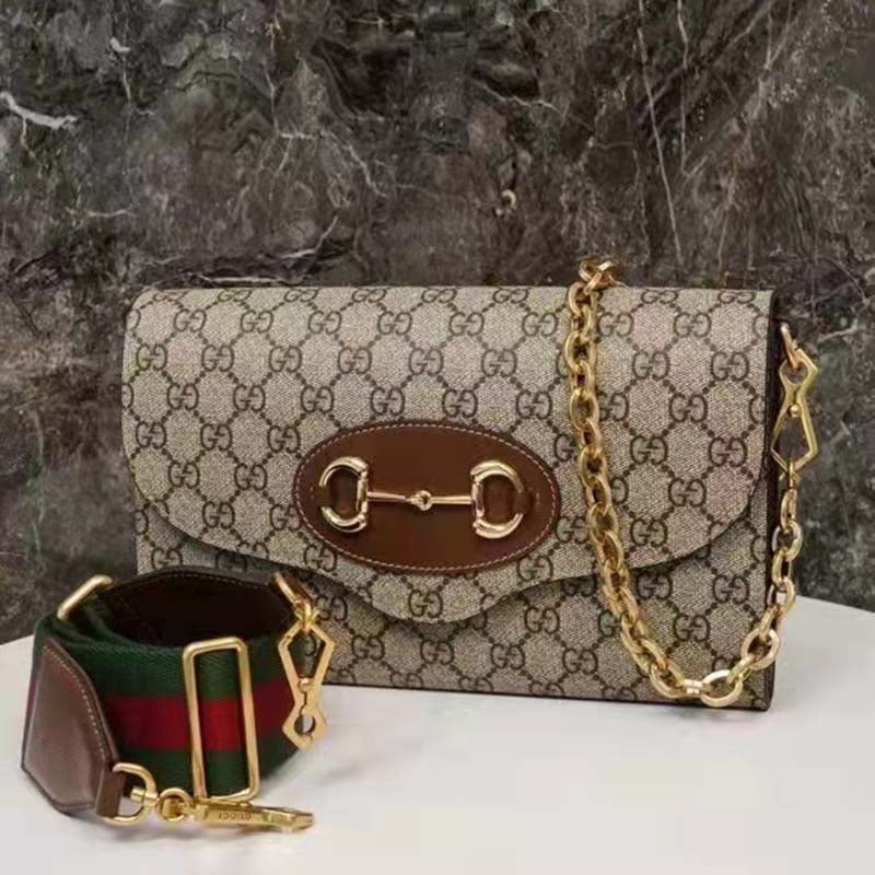 Gucci Women Horsebit 1955 Small Bag Beige Ebony GG Supreme Canvas