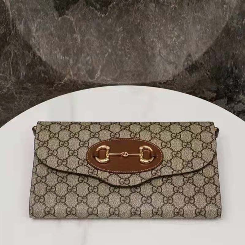 Gucci Women Horsebit 1955 Small Bag Beige Ebony GG Supreme Canvas