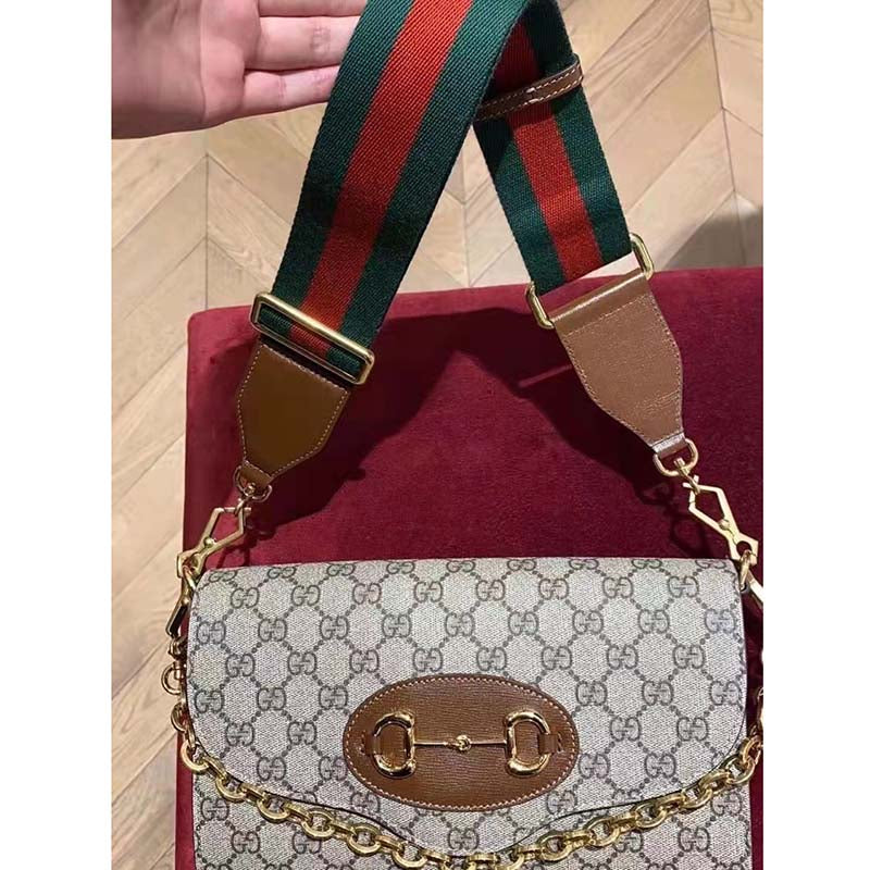 Gucci Women Horsebit 1955 Small Bag Beige Ebony GG Supreme Canvas