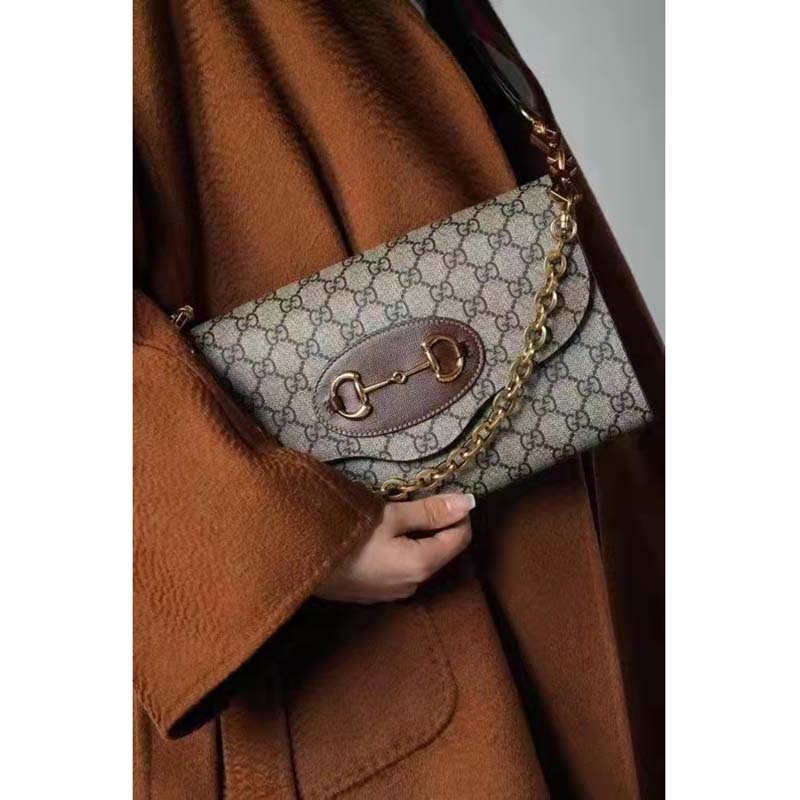 Gucci Women Horsebit 1955 Small Bag Beige Ebony GG Supreme Canvas