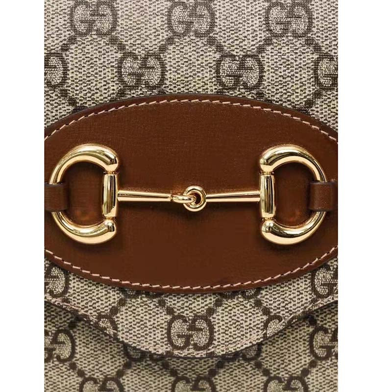 Gucci Women Horsebit 1955 Small Bag Beige Ebony GG Supreme Canvas