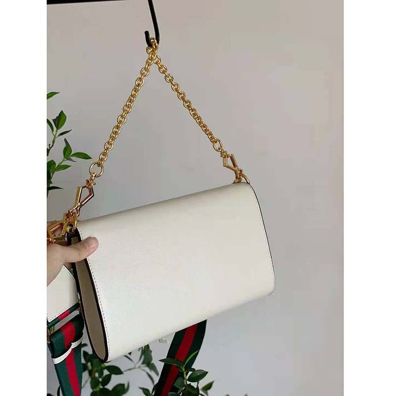 Gucci Women Horsebit 1955 Small Bag White Leather Gold Toned Hardware Horsebit