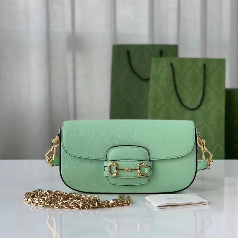 Gucci Women Horsebit 1955 Small Shoulder Bag Light Green Leather