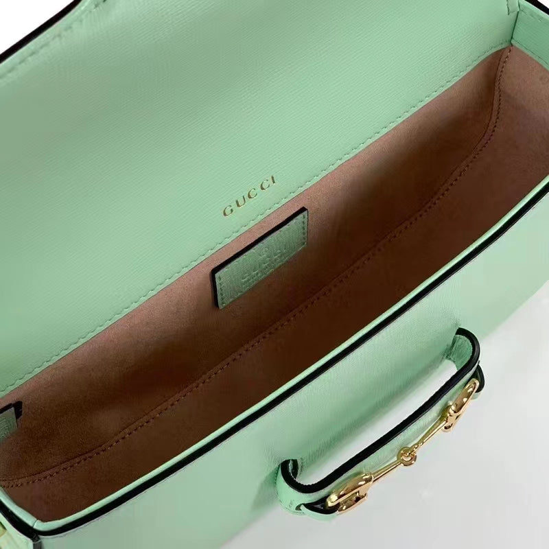 Gucci Women Horsebit 1955 Small Shoulder Bag Light Green Leather