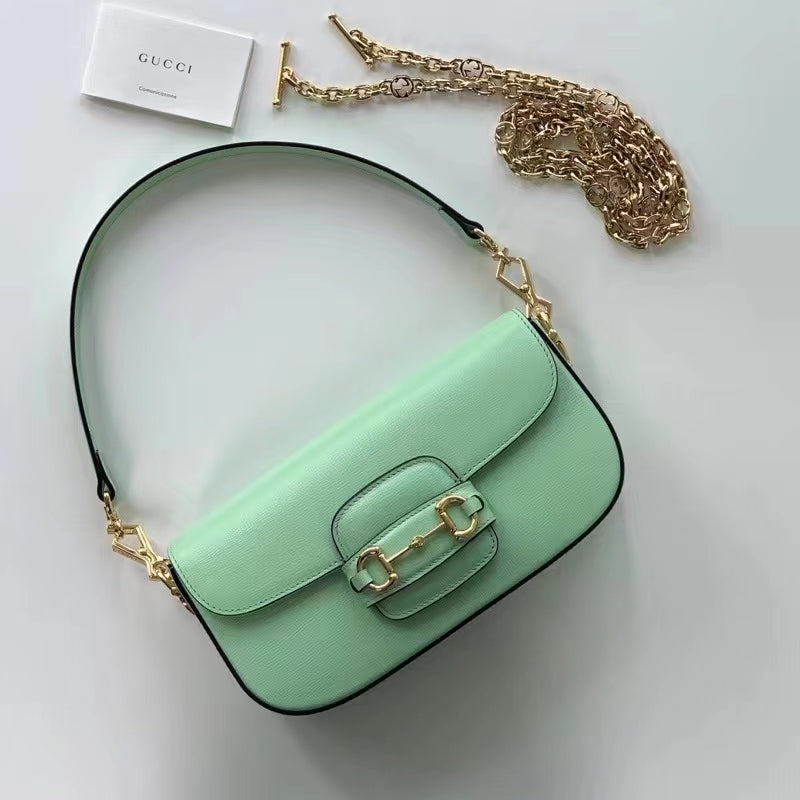 Gucci Women Horsebit 1955 Small Shoulder Bag Light Green Leather