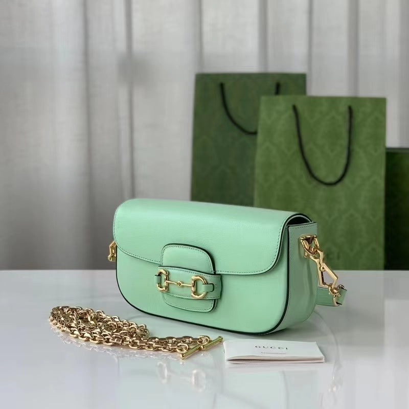 Gucci Women Horsebit 1955 Small Shoulder Bag Light Green Leather