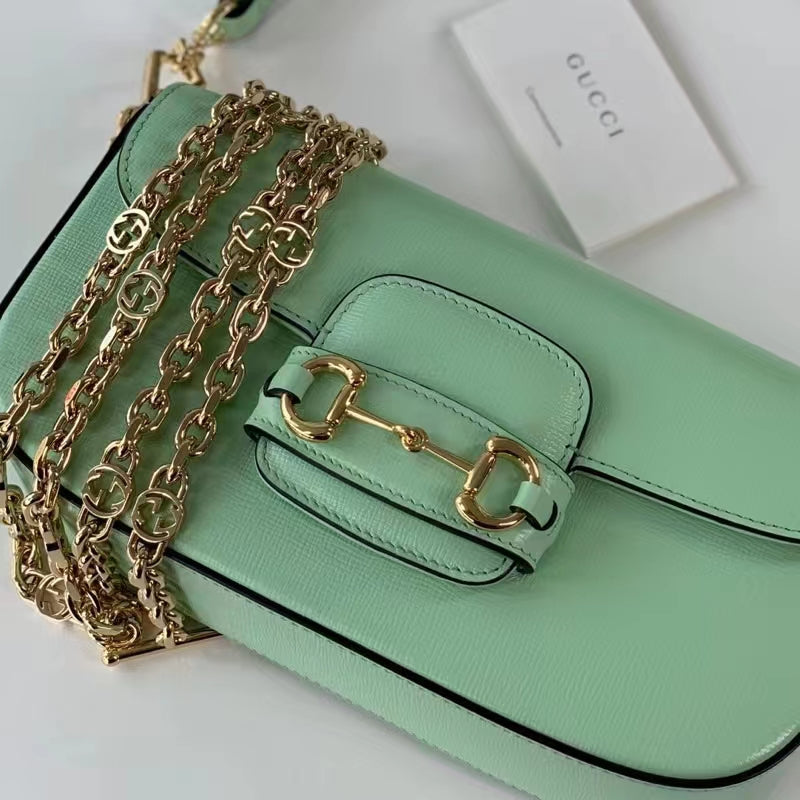 Gucci Women Horsebit 1955 Small Shoulder Bag Light Green Leather