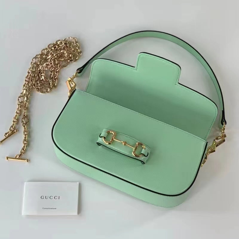 Gucci Women Horsebit 1955 Small Shoulder Bag Light Green Leather