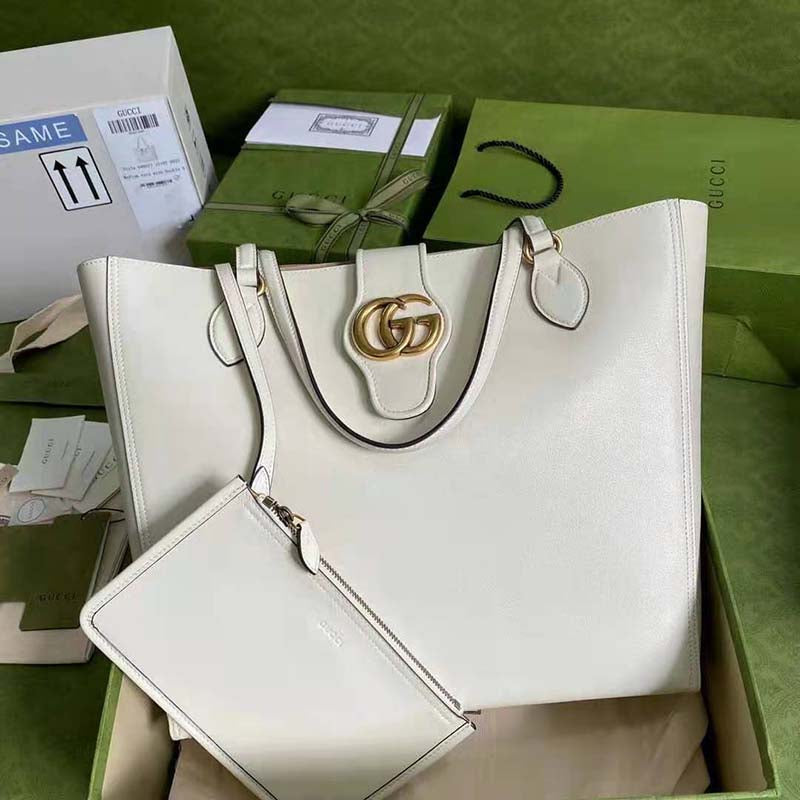 Gucci Women Medium Tote with Double G White Leather