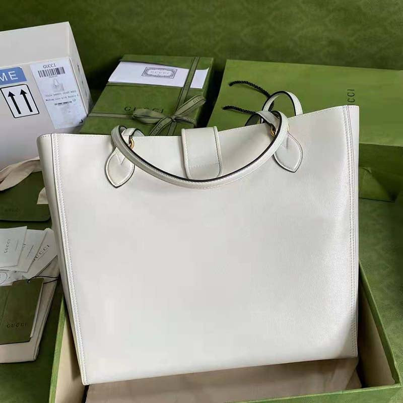 Gucci Women Medium Tote with Double G White Leather