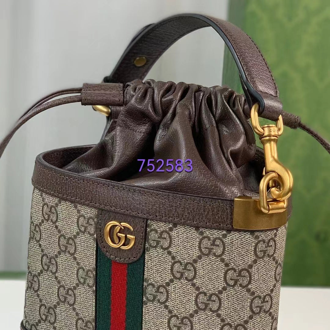 Gucci Women Ophidia GG Bucket Bag Beige Ebony GG Supreme Canvas Double G