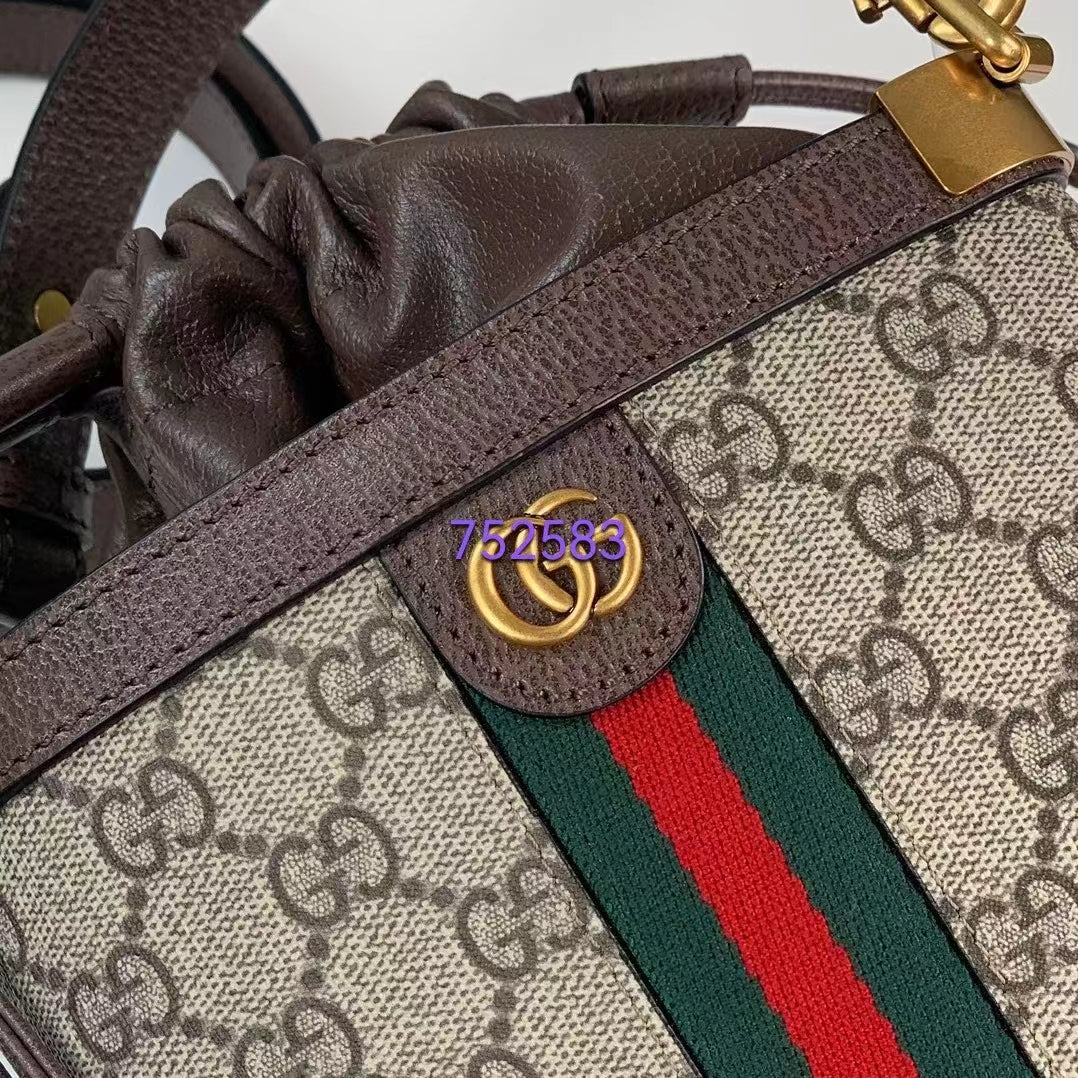 Gucci Women Ophidia GG Bucket Bag Beige Ebony GG Supreme Canvas Double G