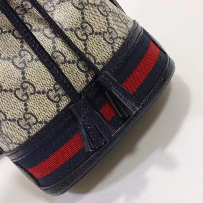 Gucci Women Ophidia GG Mini Bucket Bag Beige Blue GG Supreme Canvas